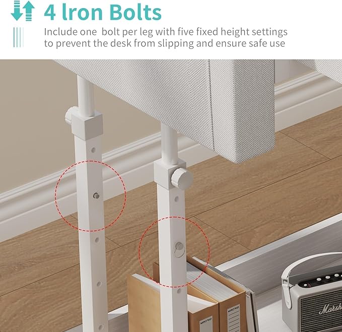 Small White Portable Rolling Standing Desk with Drawers & Storage Shelf, 32 Inch Mobile Stand Up Desk Adjustable Height with Wheels for Home Office, Kids Desks Couch Sofa Side Laptop Craft Table