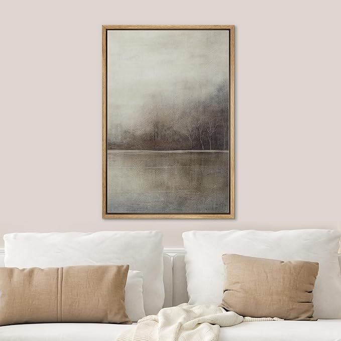 SIGNWIN Framed Canvas Print Wall Art Grey Tan Pastel Watercolor Grunge Landscape Abstract Shapes Illustrations Decorative Relax/Calm Zen for Living Room, Bedroom, Office - 16"x24" Natural