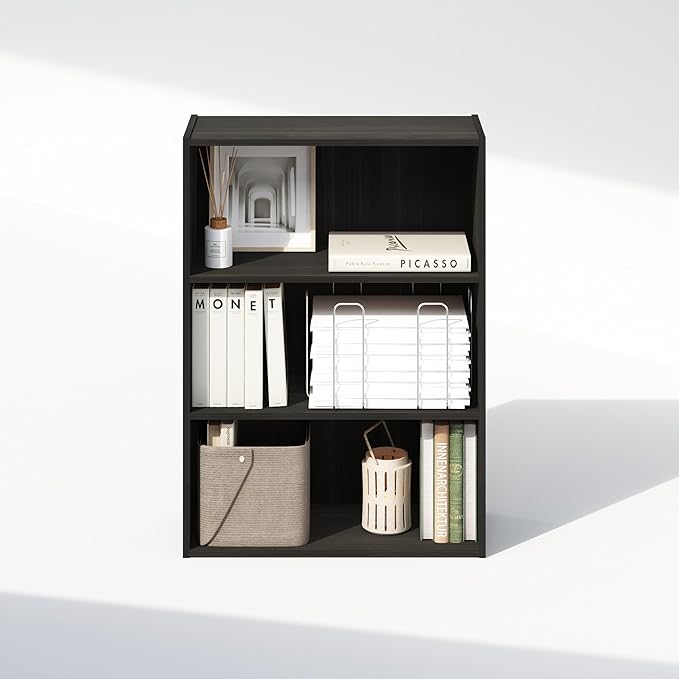 Furinno Simple Book Shelf, 3-Tier Bookshelf, Storage Shelves Bookcase, 9.7 x 23.7 x 31.5, for Living Room, Bedroom, Home Office, Espresso