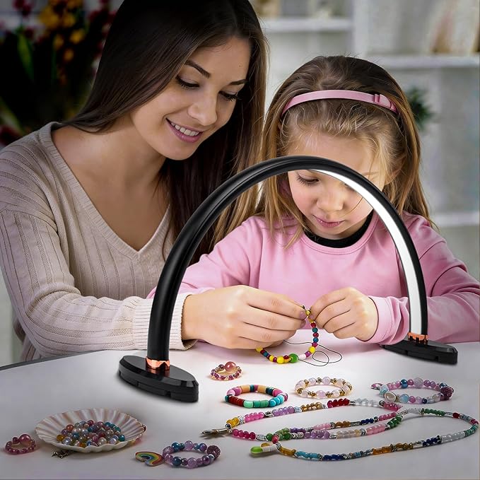 BZJ 16-Inch Half Moon Nail Light for Desk Portable Nail Art Table Lamp with Adjustable Brightness and Color Temperature for Beauty Eyelash Extensions Tattoo Crafts