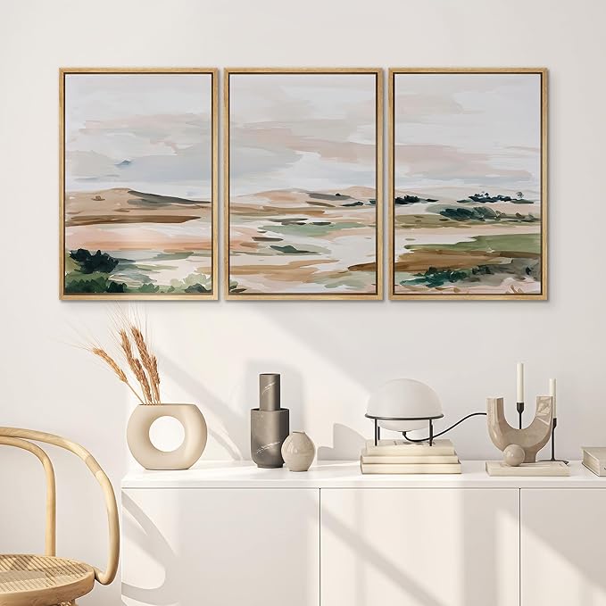 SIGNWIN Framed Canvas Print Wall Art Set Bright Pastel Plains Illustrations Decorative Relax/Calm Zen for Living Room, Bedroom, Office - 16"x24"x3 NATURAL