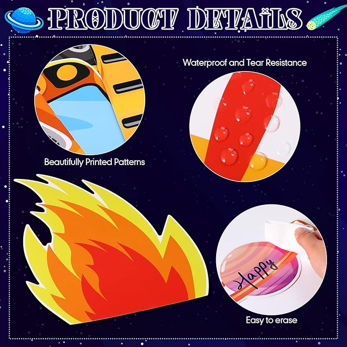 Pajean Outer Space Bulletin Board Welcome Back to School Classroom Decor Space Bus Galaxy Planet Cutouts for Back to School First Day Window Door Wall Elementary Preschool Teacher Supplies