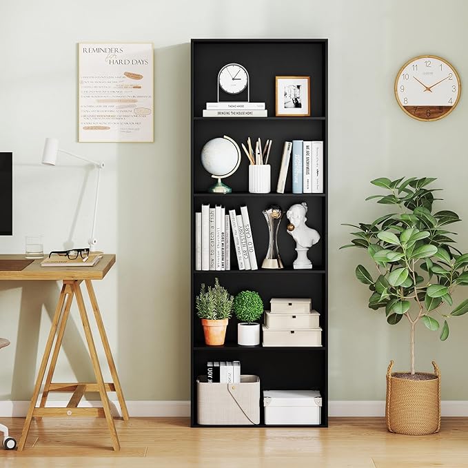 Giantex 5-Tier Bookshelf Set of 2, Freestanding Bookcase with 5 Open Shelf, Modern Display Shelf, Storage Organizer for Living Room Bedroom Home Office