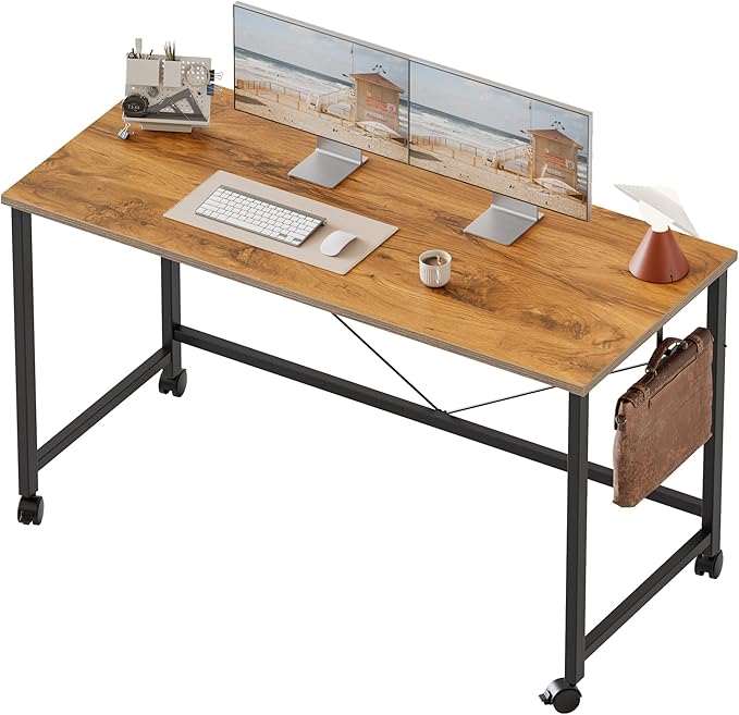 Mericonia 48 inch Rolling Computer Desk with Wheels, Gaming Desk for Small Spaces, Modern Simple Style Table for Home Office, Study Writing Table