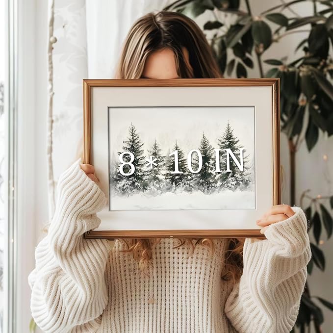 uniro Christmas Wall Art Prints, Vintage Christmas Decor, Rustic Winter Pine Forest Christmas Trees Canvas Art Prints Poster Painting, Farmhouse Christmas Forest Landscape Winter Art Picture Aesthetic for Bedroom Bathroom Living Room Office Decor (8" x...