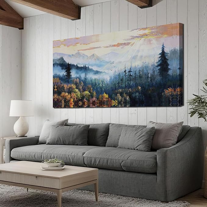 Arjun Forest Wall Art Decor Vintage Large Landscape Big Canvas Art Wall Decor for Living Room, Nature Mountain Extra Large Painting Bedroom, Pine Tree Artwork Scenery Picture Office Home 59"x28"