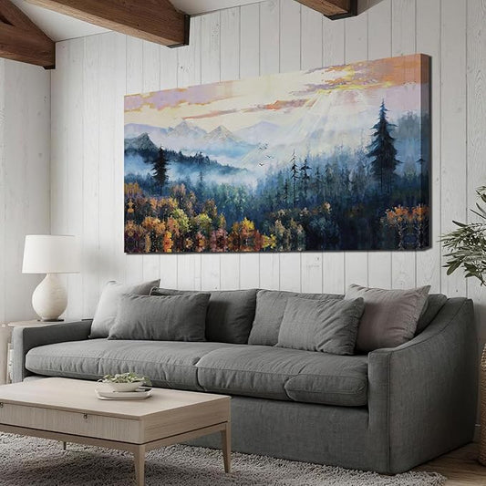 Arjun Forest Wall Art Decor Vintage Large Landscape Big Canvas Art Wall Decor for Living Room, Nature Mountain Extra Large Painting Bedroom, Pine Tree Artwork Scenery Picture Office Home 59"x28"