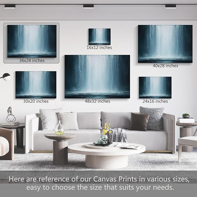 gaosoul Modern Abstract Canvas Wall Art Blue Fantasy Falls Paintings Stylish Framed Minimalism Artwork Prints for Living Room Bedroom Office Decor 36x24in