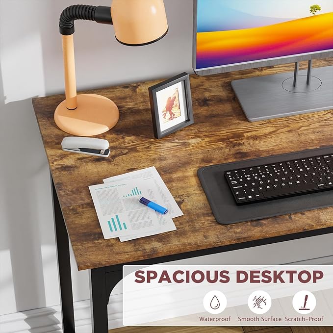 Computer Desk, 39 Inch Office Desk with Metal Frame, Home Office Desk, Modern Simple Style for Small Space Home Office, Living Room, Bedroom, Brown
