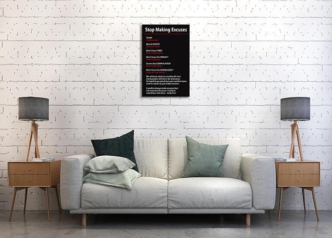Motivational Stop Making Excuses Team Poster Inspirational Canvas Wall Art Inspiring Picture Prints Painting Artwork for Office Living Room Home Wall Decor Wood Framed Ready to Hang[24''W x 36''H]