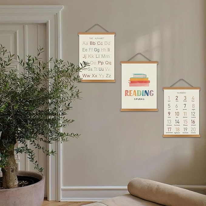Educational Classroom letters for Kids Wall Art Set of 12 – 3 Hanging Posters 16x12in+9 Prints 8x10in, Numbers Alphabet Canvas Wall Decor Preschool Kindergarten Nursery Homeschool Learning Home Decor