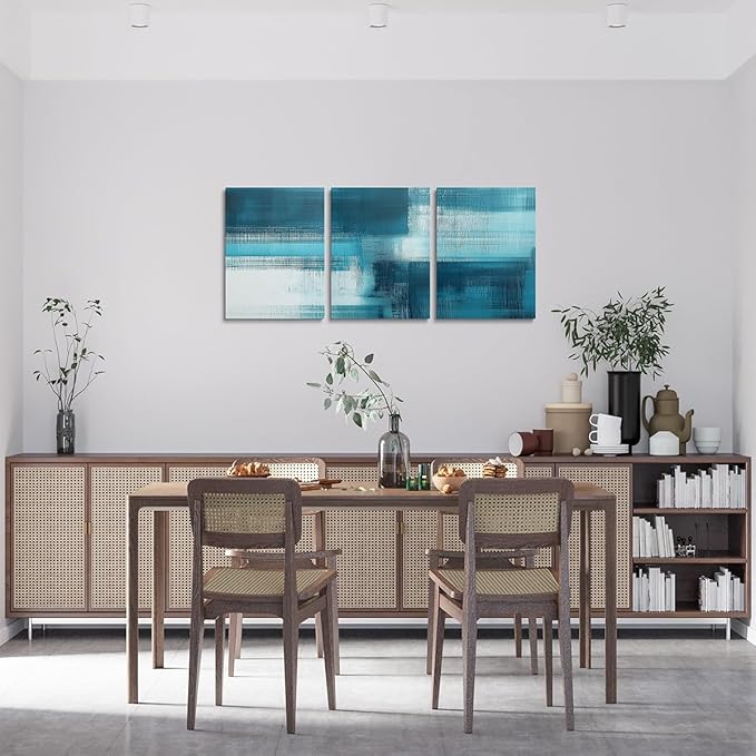 jejeloiu Blue Abstract Art 3 Piece Canvas Wall Art for Living Room Bedroom Modern Art Picture Wall Decor 12"x16"x3pcs Abstract Oil Painting Office Decorations Artwork Posters