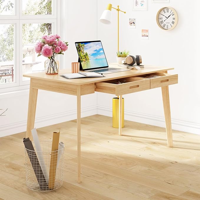 Home Office Computer Desk Coner Desk with 2 Drawers, Study Writing Table for Home Office, Study, Wood Color (47.2 ”W x 23.6”D x 29.1”H)