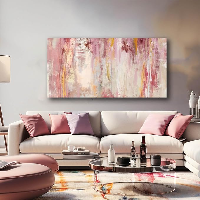 Kureful Canvas Wall Art Pink Wall Decor Abstract Paintings Room Decor for Teen Girls Wall Art Decor Living Room Aesthetic Wall Decorations for Bedroom 24x48 Inch