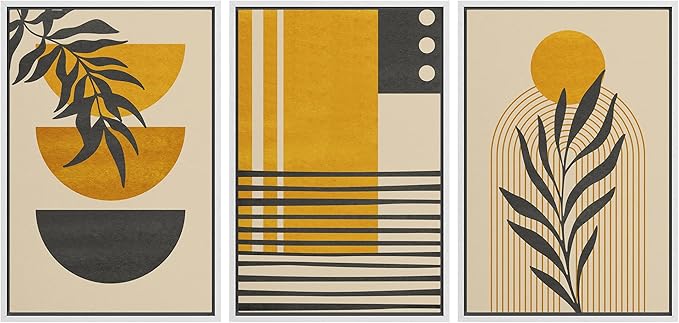 IDEA4WALL Framed Canvas Print Wall Art Set Geometric Mid-Century Jungle Safari Leaf Polygons Abstract Shapes Illustrations Modern Art Nordic for Living Room, Bedroom, Office - 24"x36"x3 White