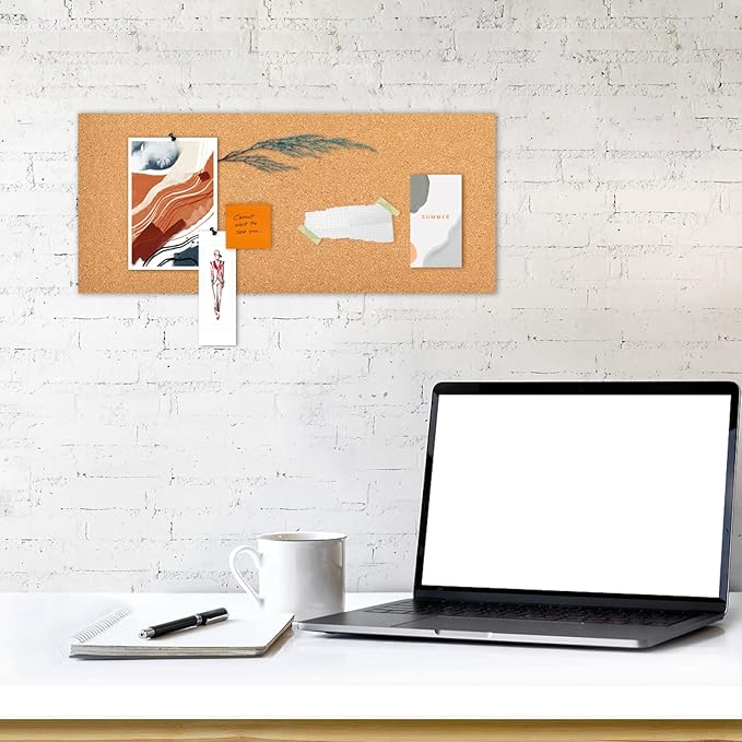 17x8 Cork Board Tiles Bulletin Board, 1/2" Thick Self-Adhesive Cork Boards for Walls, Cork Tiles Vision Board for Home, Office, School, Bulletin Board Decorations(12mm,4pc)