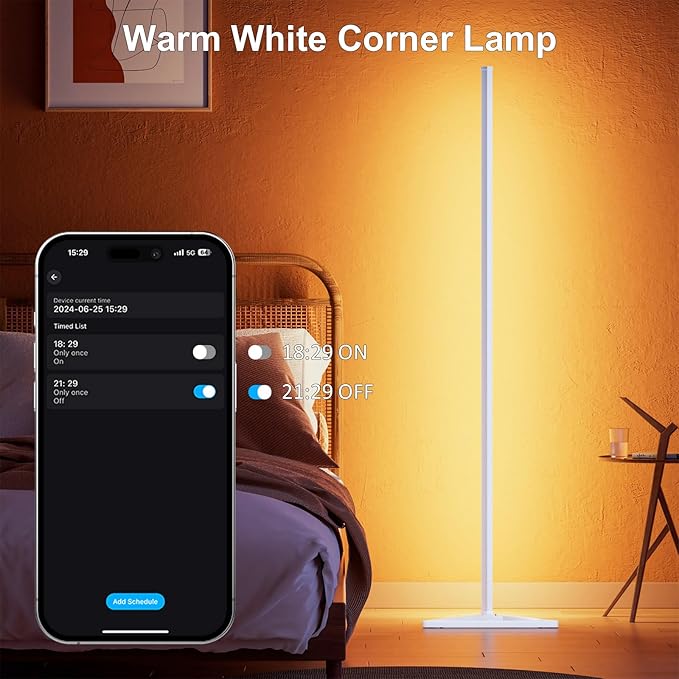 MIHEAL Corner Floor Lamp - Smart RGB LED Corner Lamp with App and Remote Control, 16 Million Colors & 68+ Scene, Music Sync, Timer Setting -for Living Rooms, Bedrooms, and Gaming Rooms