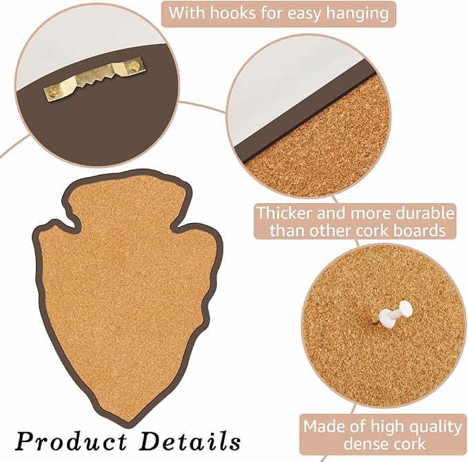 CRASPIRE Arrow Pin Cork Board 11.8x8.6In Wall Mounted Framed Bulletin Display Badge Wooden Saddle Brown Memory Memo Brooch Lapel Pin Holder Storage for Home Office School Classroom Wedding Decoration