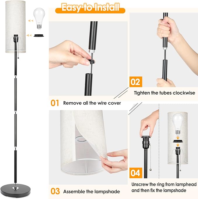 Floor Lamp for Living Room, 3 Color Temperature Modern Standing Lamps, Minimalist Pole Lamp Tall Lamps for Bedroom Living Room Office,Black