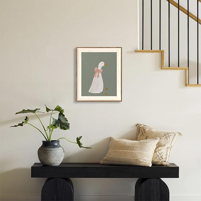 ASTRDECOR Silly Goose Wall Art, Cute Goose Print with Coquette Pink Bow, Farm Animal Canvas Poster for Bedroom, Nursery, Apartment, Aesthetic Animal Decor, Funny Goose Artwork, 10x12 Inch Print