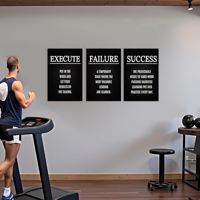 YOUHONG Motivational Wall Art Inspirational Posters for Office & Home - 12x16 Inch 3-Piece Canvas Prints with Wooden Frame, Fade-Resistant Quote Wall Decor, Positive Posters for Living Room & Bedroom