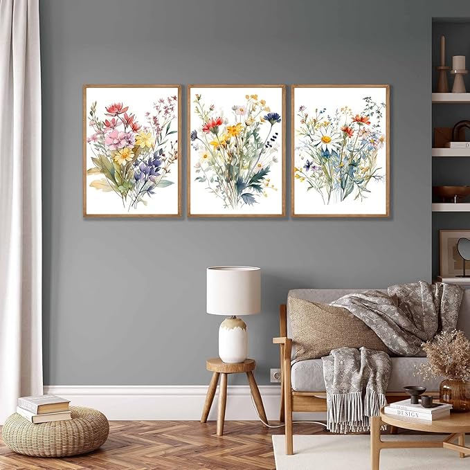 Colorful Wildflower Canvas Wall Art Watercolors Botanical Flower Painting Picture Wall Decor Modern Painting Floral Poster Print Artwork for Bedroom Living Room Gallery Home Decoration UnFramed
