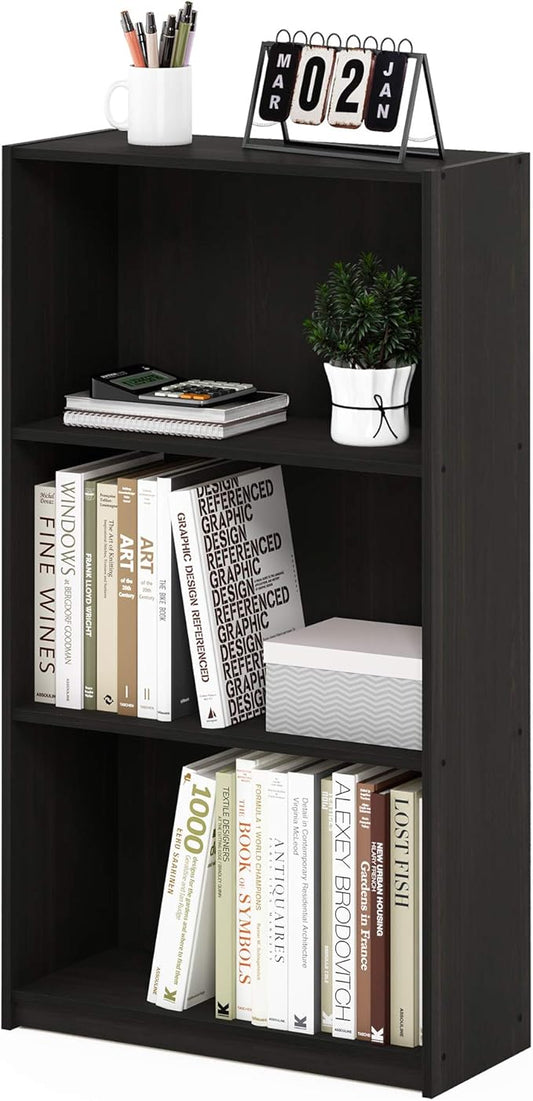 FURINNO Basic 3-Tier Bookcase/Bookshelf/Storage Shelves, Dark Espresso 9.25D x 21.73W x 39.5H in