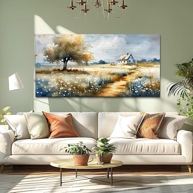 FUHAIHUA Canvas Wall Art For Bedroom Wall Decor For Living Room Modern Office Decorations Pastoral Wall Paintings Scenery Watercolour Pictures Artwork Farmhouse Home Decor Mural 20x40 In