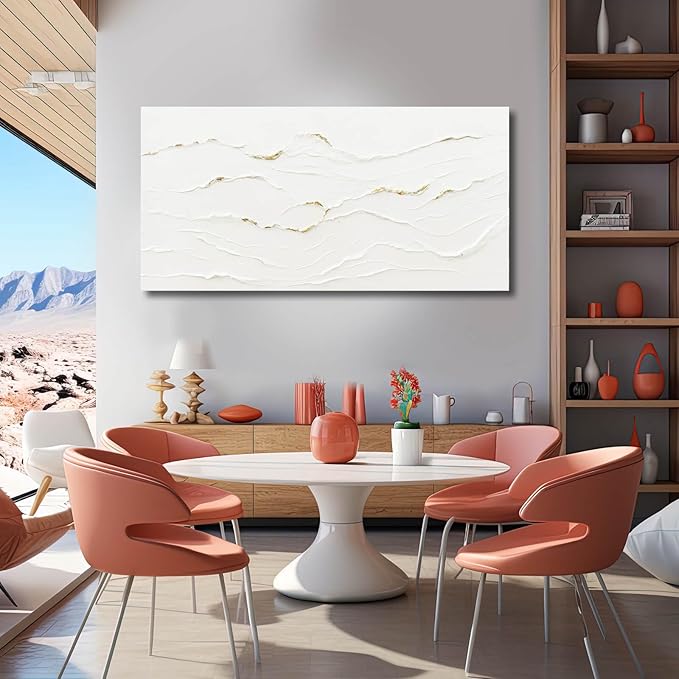 WINKAILIN Wavy Line Hand Painted Wall Art Minimalist Decoration 24"x48" Abstract Artwork Paintings for Bedroom Pictures for Office