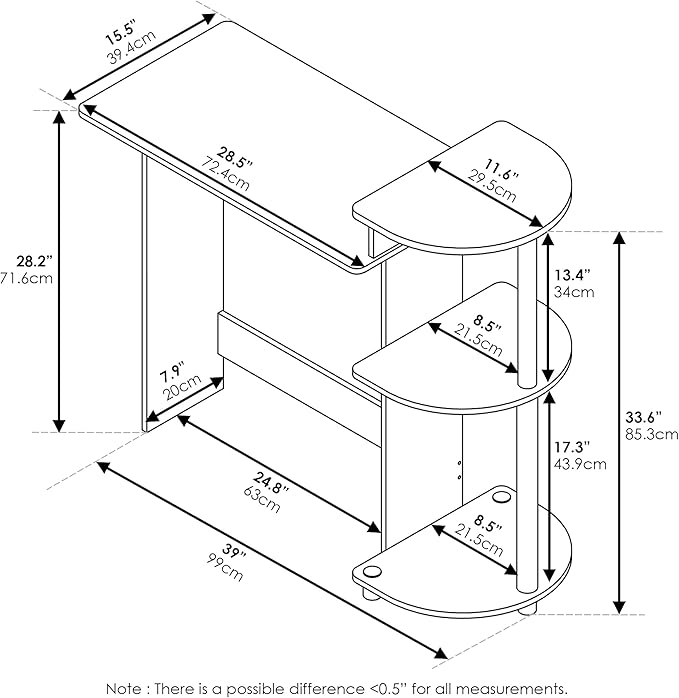 Furinno Compact Desk, 28.5 Wide Gaming Desk with Shelves, Computer Desk with Book Shelf, Office Desk for Home Office, Study Room, Dorm, Bedroom, Dark Espresso