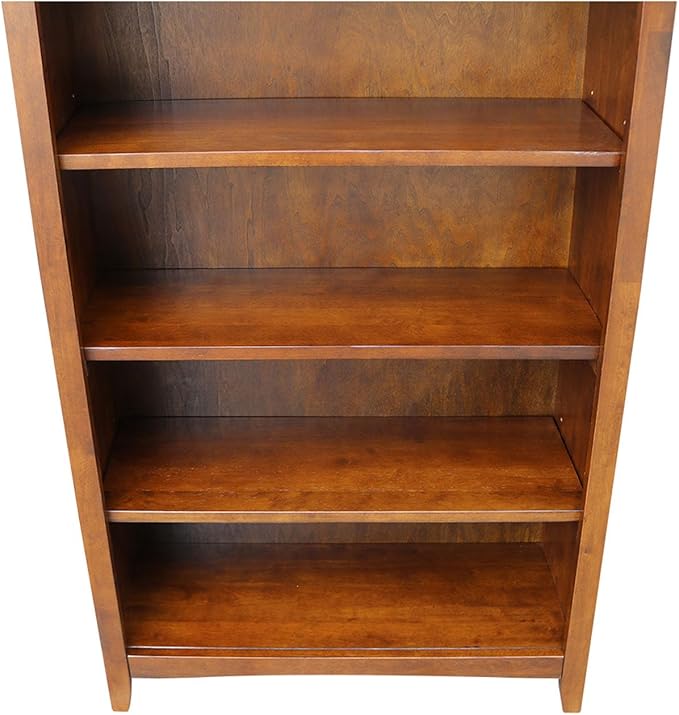 Solid Wood Bookcase 48" High, Adjustable Shelves, Parawood Construction, Easy Assembly, Kitchen/Dining Storage Furniture