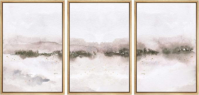 SIGNWIN Framed Canvas Print Wall Art Set Pastel Explosion Misty Mountain Forest Nature Wilderness Illustrations Modern Art Rustic Scenic Relax/Calm for Living Room, Bedroom, Office - 16"x24"x3 NATURAL