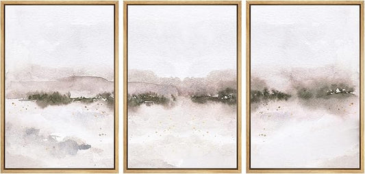 SIGNWIN Framed Canvas Print Wall Art Set Pastel Explosion Misty Mountain Forest Nature Wilderness Illustrations Modern Art Rustic Scenic Relax/Calm for Living Room, Bedroom, Office - 16"x24"x3 NATURAL