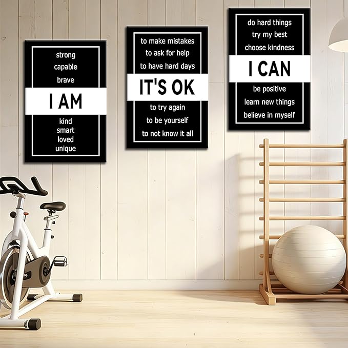 DINGFUN 3 Pieces Motivational Poster Wall Decor Picture Positive Quotes Inspirational Office Canvas Wall Art Painting Print Modern Inspiring Artwork for Home Living Room Ready to Hang [48''W x 24''H]