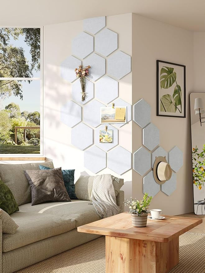 8 Pack Hexagon Felt Bulletin Board Tiles - 11.8" Large Thick Pin Board for Walls with 30 Push Pins, DIY Boards for Office Home School Decor, Aesthetic Hex Cork Board Alternative