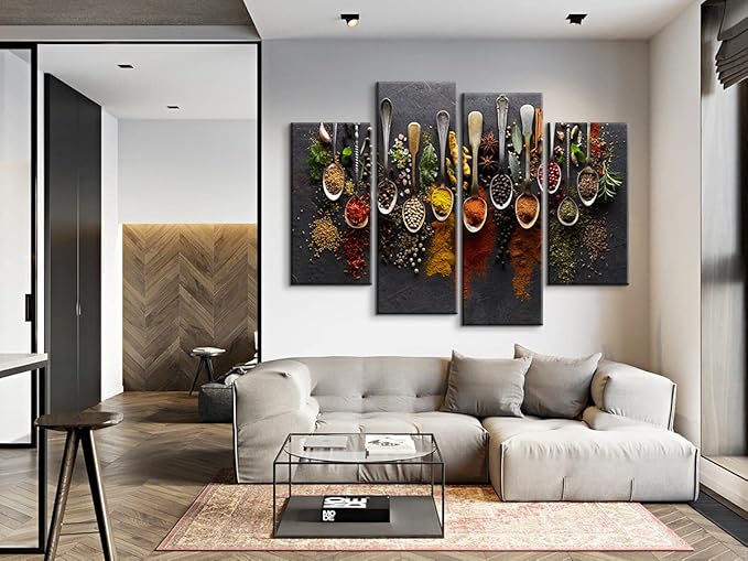 YOUHONG 4 Modern Kitchen Decor - Colorful Kitchen Wall Art for Dining Room (56''W x 40''H)