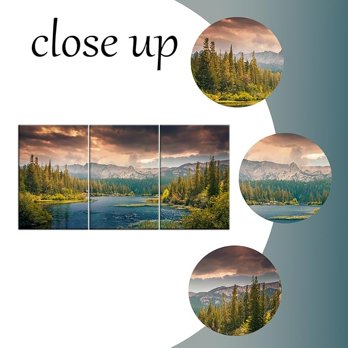 Landscape Canvas Poster Wall Art Home Decor Lake Mountain Forest Nature Park Theme Picture Print Modern Wall Painting Artwork for Living Room Hotel Gym Office Stretched and Framed [48''Hx24''W]