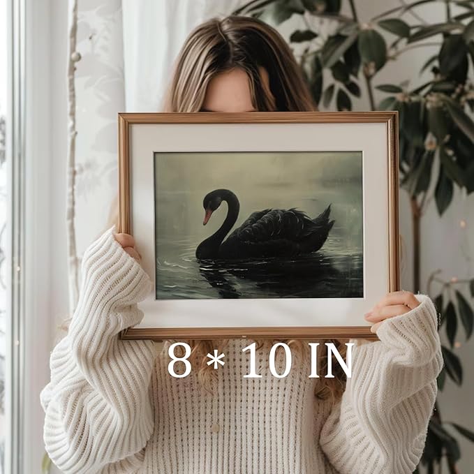 uniro Black Swan Retro Wall Art Gothic Home Decor Dark Academia Wall Art Prints Victorian Goth Print Dark Cottagecore Wall Art Moody Vintage Oil Painting Aesthetic(8" x 10"-UNFRAMED)