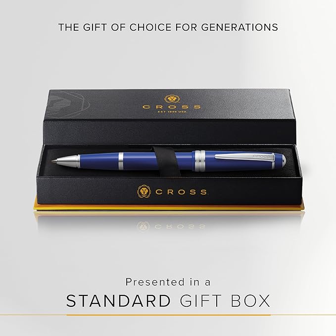Cross Bailey Light Polished Blue Resin Rollerball Pen - Professional Pen for Effortless Writing - Journaling, Note-Taking & More - Black Ink - Easy Handling - Includes Gift Box