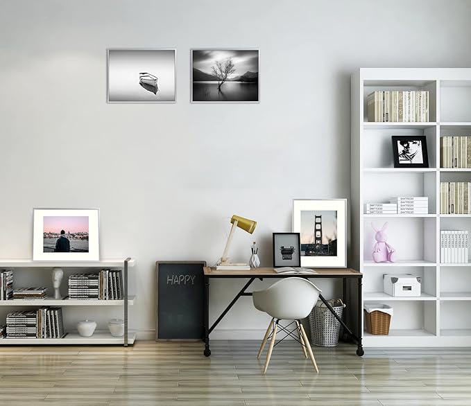 Golden State Art, Gallery Wall Frame Set of 6 - Silver 12x16 Aluminum Photo Frames with Mat for 8.5x11 Pictures - 12 x 16 inch Metal Frame with Real Glass Cover - Elegant Home or Office Decor