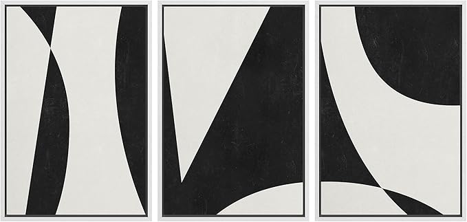 IDEA4WALL Framed Canvas Print Wall Art Set Art Deco Mid-Century Black White Polygons Abstract Shapes Illustrations Modern Art Contemporary for Living Room, Bedroom, Office - 16"x24"x3 White
