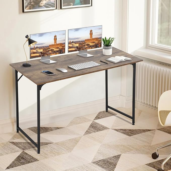 Computer Desk 47 Inch Study Writing Table, Home Office Desk with Metal Frame, Modern Gaming Desk for Office, Study and Game,Vintage