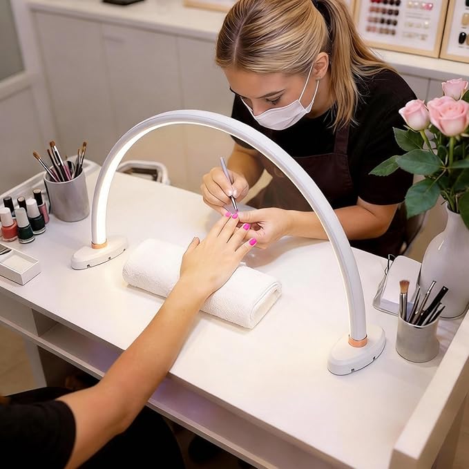 Half Moon Light for Nail Desk 20 inch Nail Desk Light Half Moon Lamp Portable Arch Lamp Dimmable with Foldable Bracket for Desk Salon Table Use, 3 Color Temperature