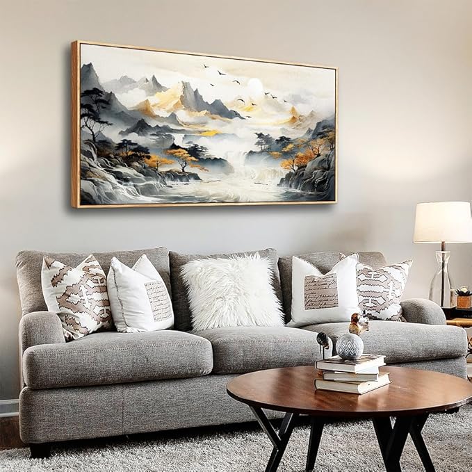 hyidecorart Canvas Prints Wall Art For Living Room Large Wood Framed Wall Decor For Office Modern Bedroom Decorations Mountain Landscape Wall Paintings Abstract Pictures Artwork Ready to Hang