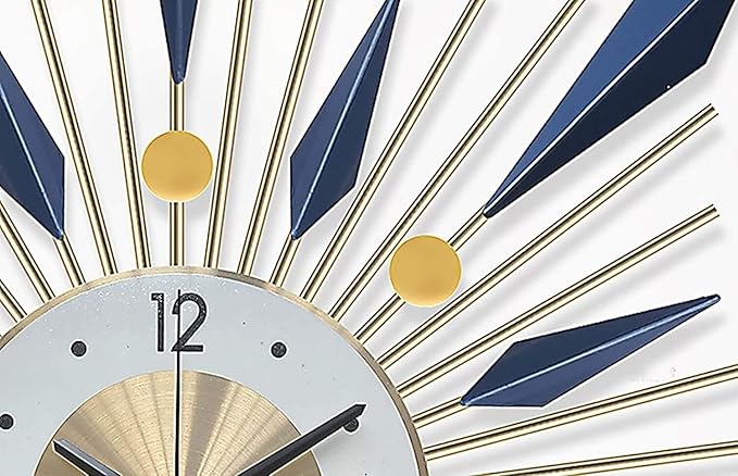 Wall Clock Wall Clock, Mid Century Metal Frame Wall Clock, Large Decoration for Home, Kitchen,Living Room,Office,Blue Clock (Blue 60cm/24in)