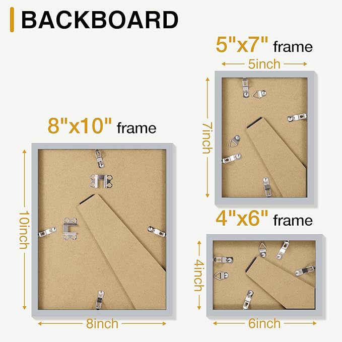 decorUhome Picture Frames Collage Wall Decor for Photo Gallery Display, Assorted Picture Frames set of 10 Including Two 8x10 / Four 5x7 / Four 4x6 for Family Wall Decor, Grey, 10 Pack