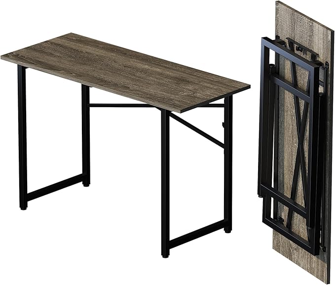 47 inch Folding Desk, Writing Gaming Computer Camping Table, No Assembly Required Home Office Desk, Black Oak