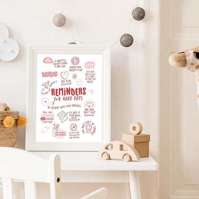 uniro Vintage Wall Art, Reminders for Hard Days, Mental Health Office Decor, Therapy Poster, Positive Affirmations, Calming Corner Wall Art, CBT Home Decor WallArt (8" x 10"-UNFRAMED)