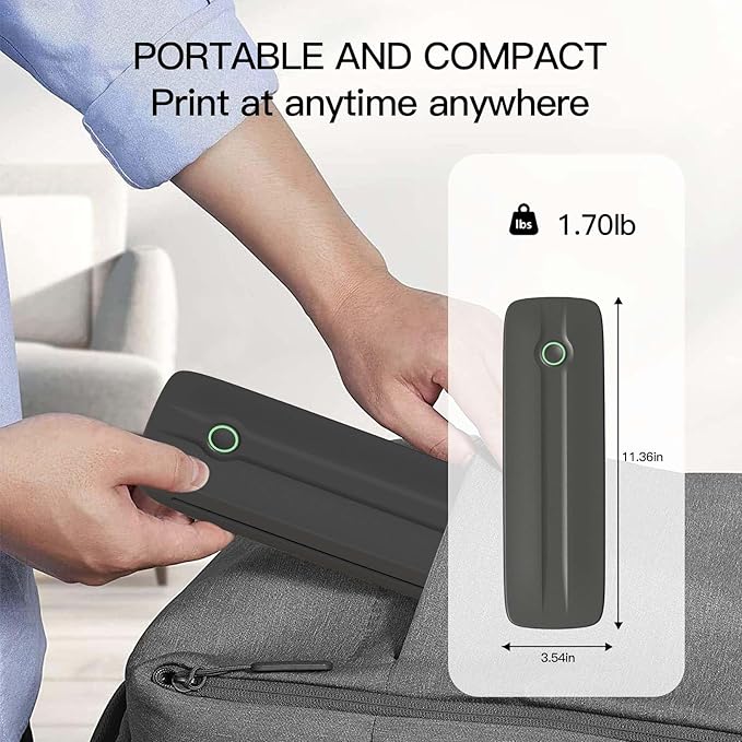 Portable Thermal Printer, Wireless Bluetooth Printer Support US Letter/A4/A5/4in/3in/2in Thermal Paper, Inkless Printer Compatible with iOS, Android & Laptop for Travel, Office, School, Vehicle