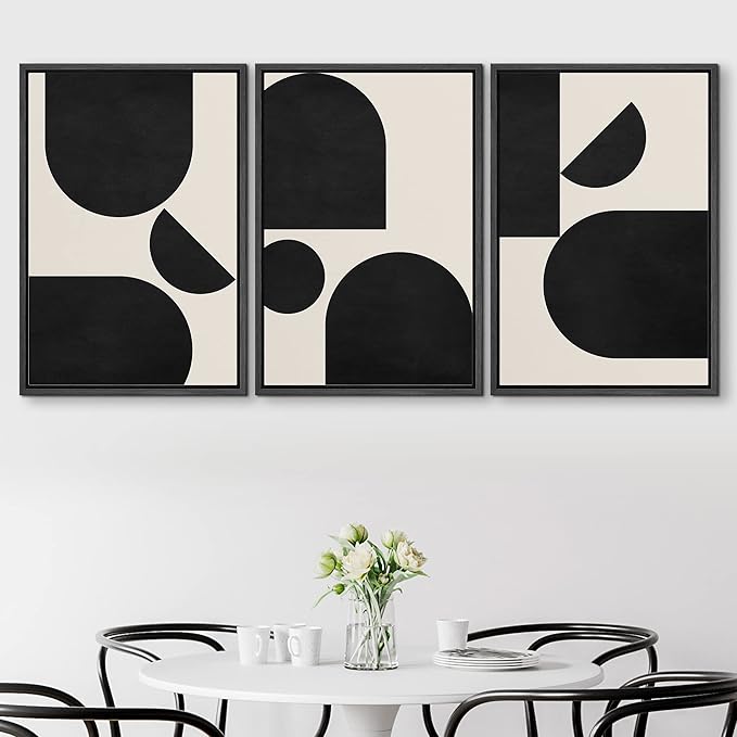 SIGNFORD Framed Canvas Print Wall Art Set Geometric Semi Circle Arch Polygons Abstract Shapes Illustrations Modern Art Bohemian Nordic Relax/Calm for Living Room, Bedroom, Office - 16"x24"x3 Black